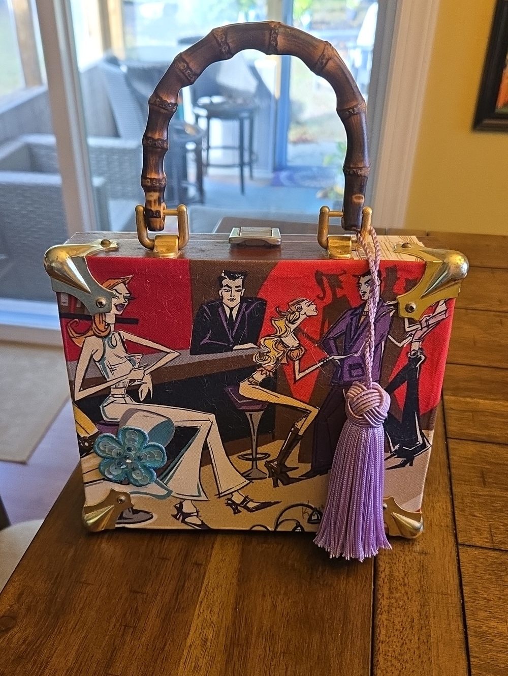 Artistic Red & Purple Mini Box Cigar Bag with Bamboo Handle